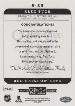 2017-18 O-Pee-Chee Platinum - Retro Red Rainbow Autographs #R-85 Alex Tuch Back