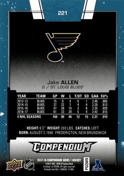 2017-18 Upper Deck Compendium - Blue #221 Jake Allen Back