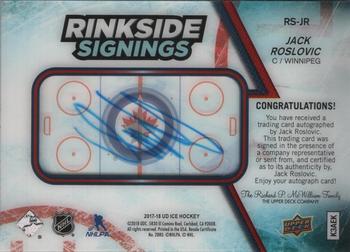 2017-18 Upper Deck Ice - Rinkside Signings #RS-JR Jack Roslovic Back