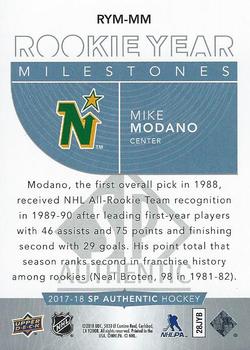 2017-18 SP Authentic - Rookie Year Milestones #RYM-MM Mike Modano Back