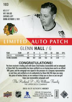 2017-18 SP Authentic - 2015-16 SP Authentic Update II #103 Glenn Hall Back