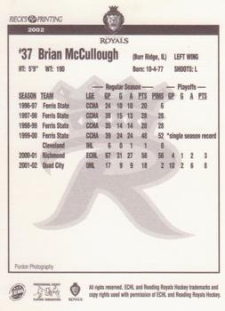 2002-03 Rieck's Printing Reading Royals (ECHL) #NNO Brian McCullough Back