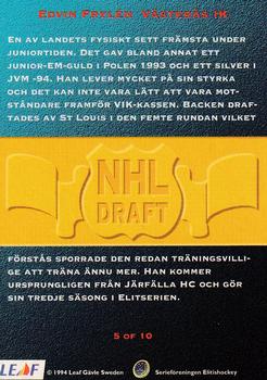 1994-95 Leaf Elit Set (Swedish) - NHL Drafts #5 Edvin Frylen Back
