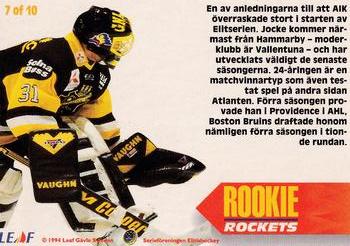 1994-95 Leaf Elit Set (Swedish) - Rookie Rockets #7 Joakim Persson Back