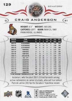 2018-19 Upper Deck #129 Craig Anderson Back