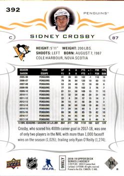 2018-19 Upper Deck #392 Sidney Crosby Back