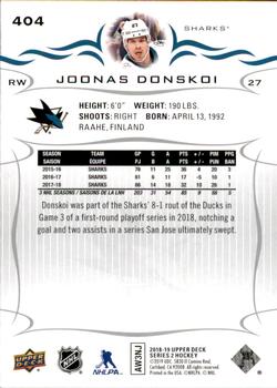 2018-19 Upper Deck #404 Joonas Donskoi Back