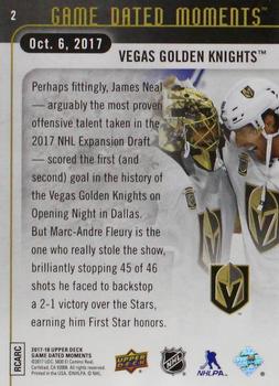 2017-18 Upper Deck Game Dated Moments #2 Vegas Golden Knights Back