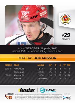 2012-13 HockeyAllsvenskan #ALLS-018 Mattias Johansson Back