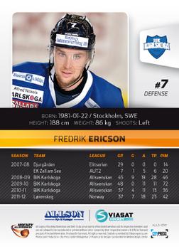 2012-13 HockeyAllsvenskan #ALLS-050 Fredrik Ericson Back