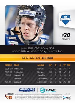 2012-13 HockeyAllsvenskan #ALLS-063 Ken-Andre OIimb Back