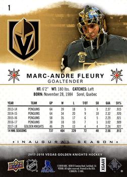 2017-18 Upper Deck Vegas Golden Knights Inaugural Season #1 Marc-Andre Fleury Back