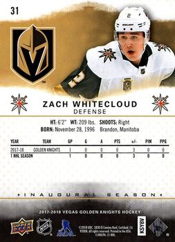 2017-18 Upper Deck Vegas Golden Knights Inaugural Season #31 Zach Whitecloud Back