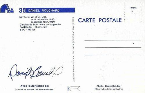 1981-82 Quebec Nordiques Postcards #NNO Daniel Bouchard Back