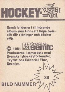 1981 Semic Hockey VM (Swedish) Stickers #39 Slava Fetisov Back