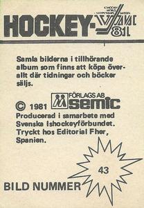 1981 Semic Hockey VM (Swedish) Stickers #43 Sergei Starikov Back