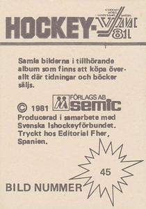 1981 Semic Hockey VM (Swedish) Stickers #45 Vladimir Krutov Back