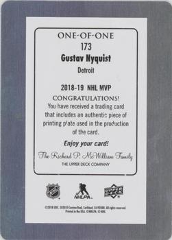 2018-19 Upper Deck MVP - Printing Plate Black #173 Gustav Nyquist Back