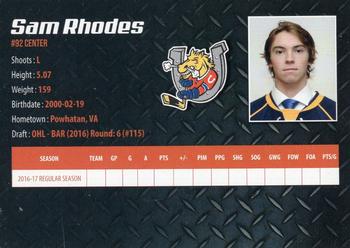 2017-18 Barrie Colts (OHL) #NNO Sam Rhodes Back