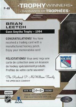 2018-19 O-Pee-Chee - Manufactured Trophy Winners Patches #P-49 Brian Leetch Back