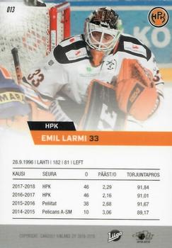 2018-19 Cardset Finland #013 Emil Larmi Back