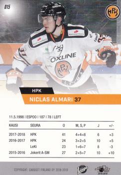 2018-19 Cardset Finland #015 Niclas Almari Back