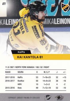 2018-19 Cardset Finland #071 Kai Kantola Back