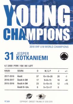 2018-19 Cardset Finland - Young Champions #YC 9 Jesperi Kotkaniemi Back
