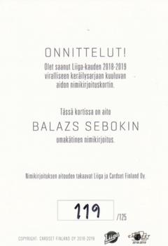 2018-19 Cardset Finland - Signature #NNO Balazs Sebok Back