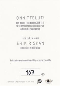 2018-19 Cardset Finland - Signature #NNO Erik Riska Back