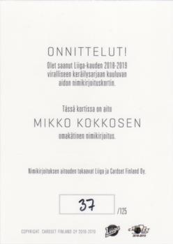 2018-19 Cardset Finland - Signature #NNO Mikko Kokkonen Back