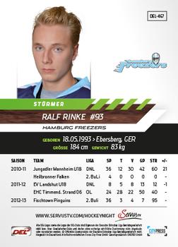 2013-14 Playercards Premium Serie Update (DEL) #467 Ralf Rinke Back