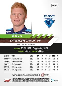 2013-14 Playercards Premium Serie Update (DEL) #481 Christoph Gawlik Back