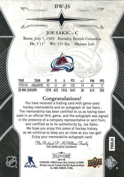 2017-18 Upper Deck Splendor - Black and White Autograph Relic #BW-JS Joe Sakic Back