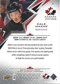 2018 Upper Deck Team Canada Juniors #7 Cale Makar Back