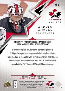 2018 Upper Deck Team Canada Juniors #51 Alexis Gravel Back