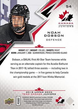 2018 Upper Deck Team Canada Juniors #54 Noah Dobson Back