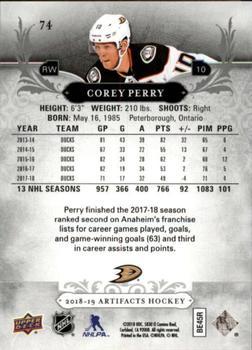 2018-19 Upper Deck Artifacts - Black #74 Corey Perry Back