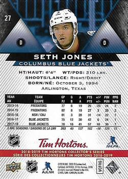 2018-19 Upper Deck Tim Hortons #27 Seth Jones Back