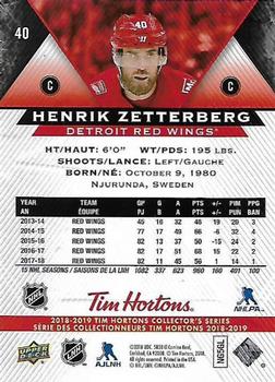 2018-19 Upper Deck Tim Hortons #40 Henrik Zetterberg Back