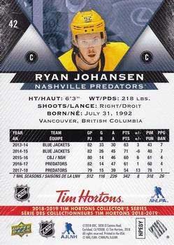 2018-19 Upper Deck Tim Hortons #42 Ryan Johansen Back