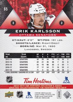 2018-19 Upper Deck Tim Hortons #65 Erik Karlsson Back