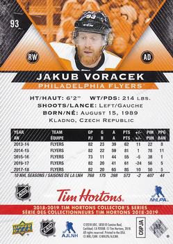2018-19 Upper Deck Tim Hortons #93 Jakub Voracek Back