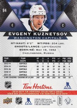 2018-19 Upper Deck Tim Hortons #94 Evgeny Kuznetsov Back