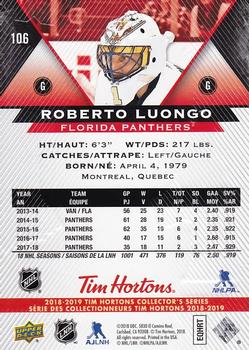 2018-19 Upper Deck Tim Hortons #106 Roberto Luongo Back