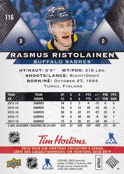 2018-19 Upper Deck Tim Hortons #116 Rasmus Ristolainen Back