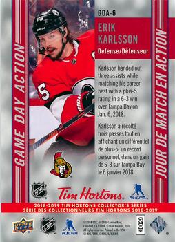 2018-19 Upper Deck Tim Hortons - Game Day Action #GDA-6 Erik Karlsson Back