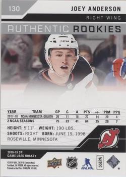 2018-19 SP Game Used #130 Joey Anderson Back