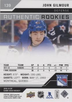 2018-19 SP Game Used #139 John Gilmour Back