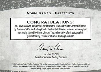 2016 President's Choice Blue and White Centennial - Papercuts #NNO Norm Ullman Back